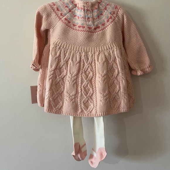 Pink and Green Knit Baby Dresses with Tights Bundle - Picture 3 of 8